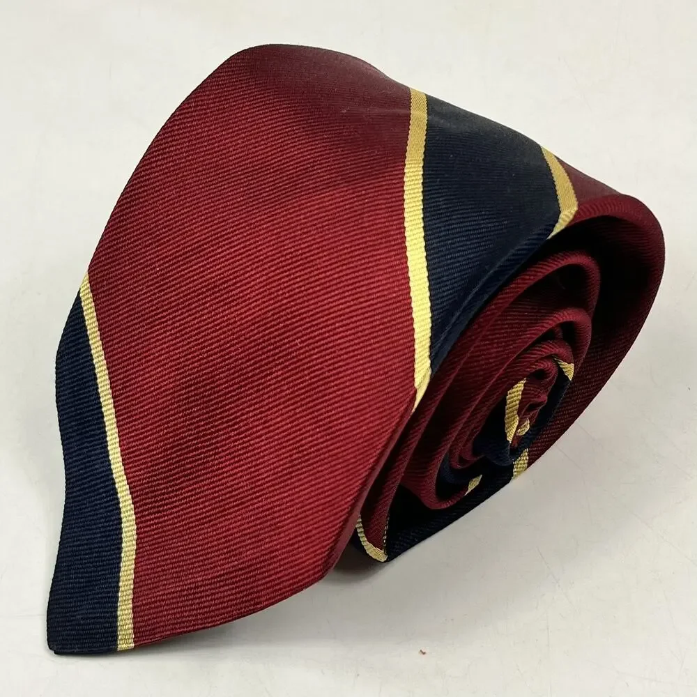 Robert Talbott Mens Necktie Red Navy Gold Repp Stripe 100% Silk Traditional Cut